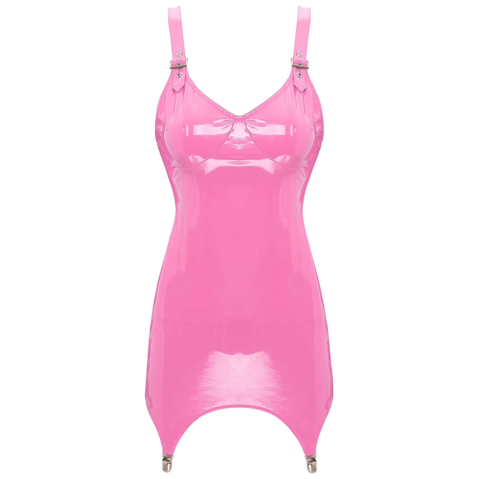 Babydoll Chemise Night - Женское блестящее мини-платье из ПВХ кожи